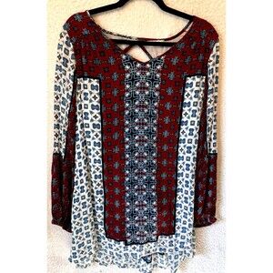 Altar'd State Mini Dress Small S Red White‎ Blue Open Back Lined Boho